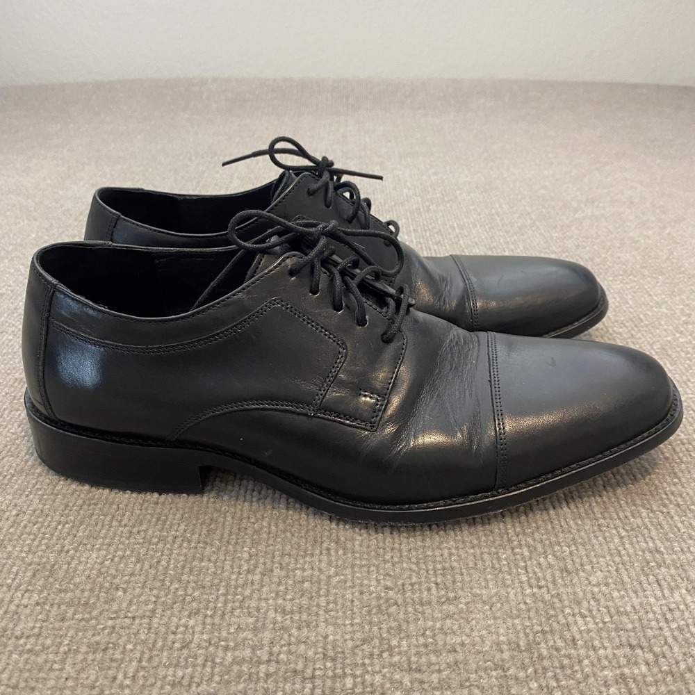 Johnston & Murphy Shoes Mens Size 11 W Black Leather Cap Toe Derby 59-11567